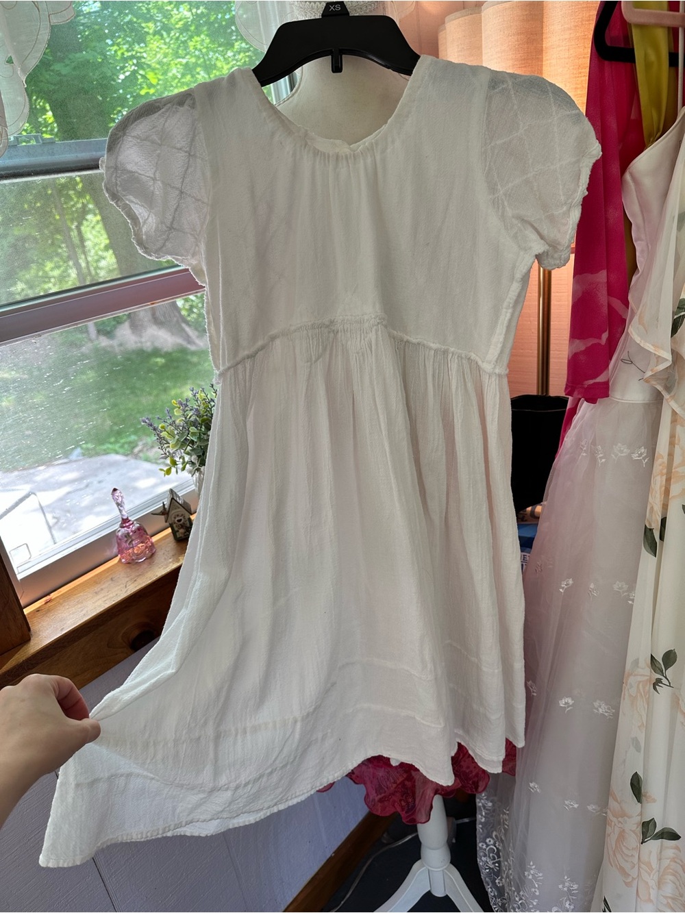 White Girls' Puff Sleeve Cotton Dress